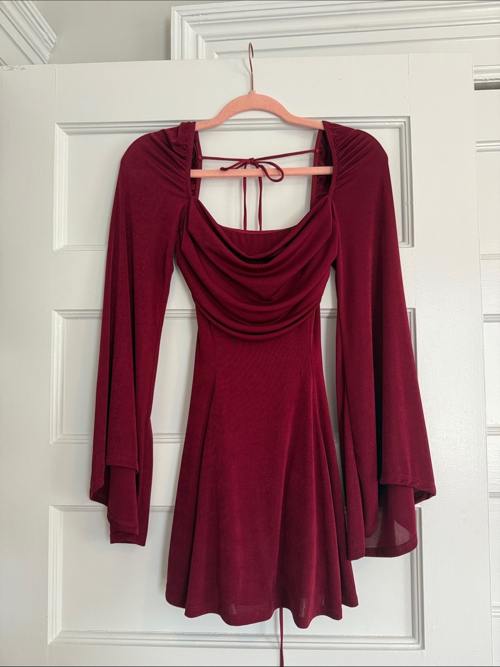 Lucy in the Sky Burgundy Long-Sleeve Cowl Mini Dress
